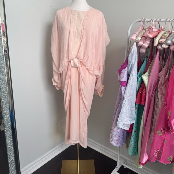 Vintage Blush Pink Draped Dress Dolman Sleeve, Dreamy Coquette 10 - Picture 2 of 9